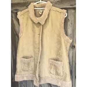 Telluride Clothing Co Sherpa Vest  Gold Shimmer Button Tan Faux Suede LARGE
